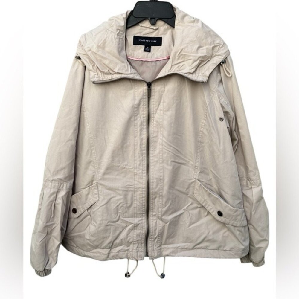 Jones New York Hoodedโ Windbreaker Jacket Womens Medium Tan Beige